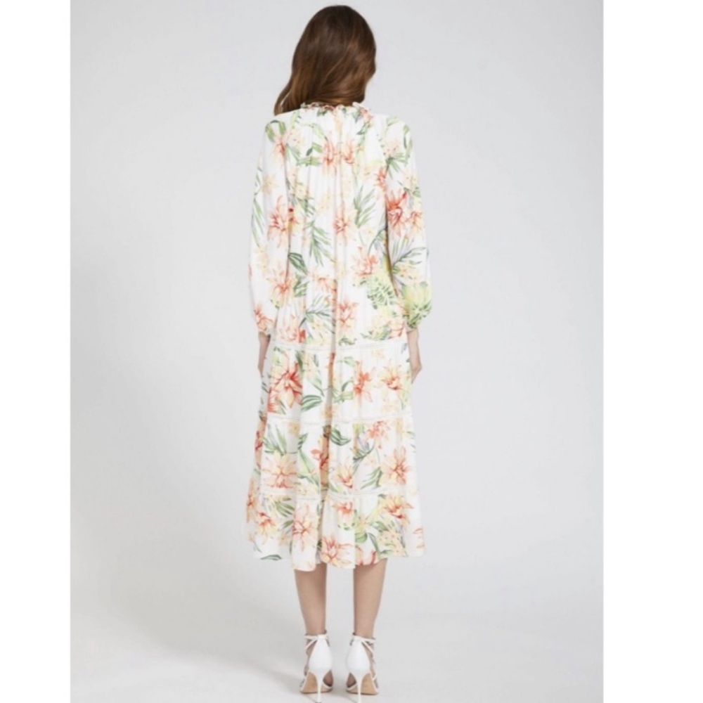 NWT Alice + Olivia Layla Floral Crochet Lace Trimmed Tiered MIDI Dress - Picture 10 of 11